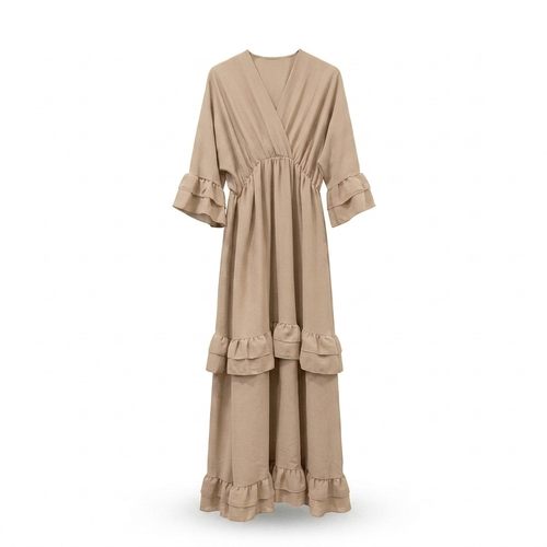 Ruffles maxi jurk v-hals - taupe
