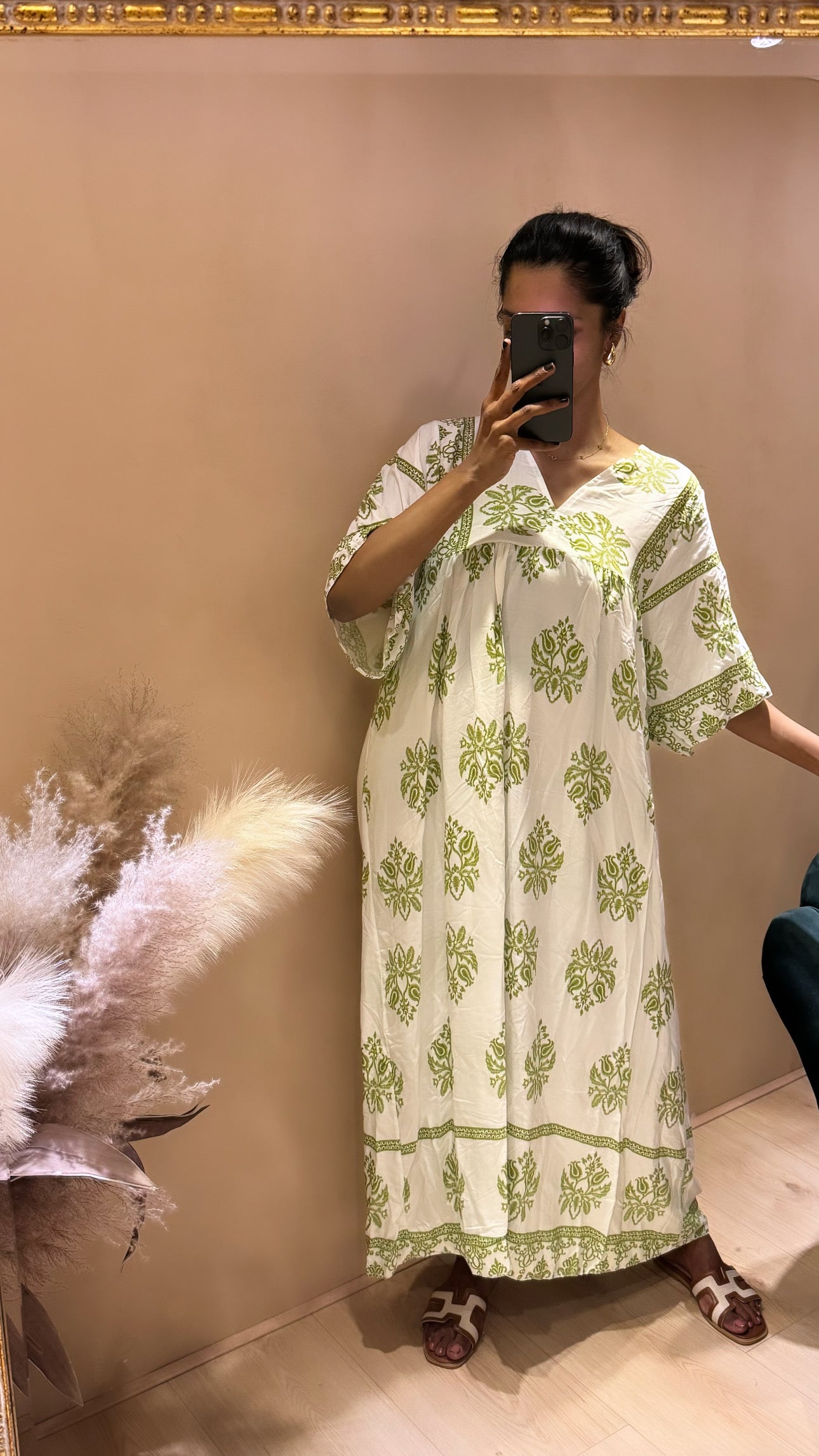 ROBE BELLA WIT MET GROENE PATRONEN