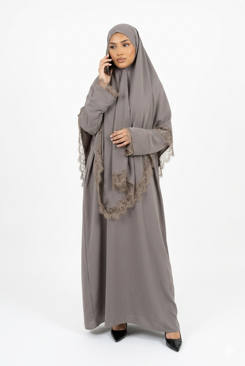 Abaya met headscarf and lace - 65111 (Launch 9 march)