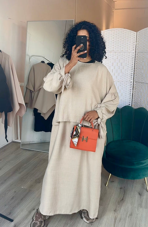 Jurk met oversized blouse strikjes off-white