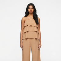 Ruffles blouse met rekbare broek - brown