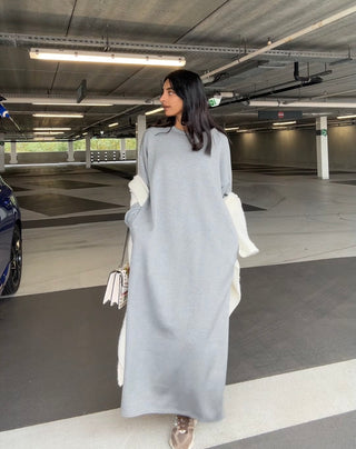 WOLLEN TSHIRT JURK GRIJS