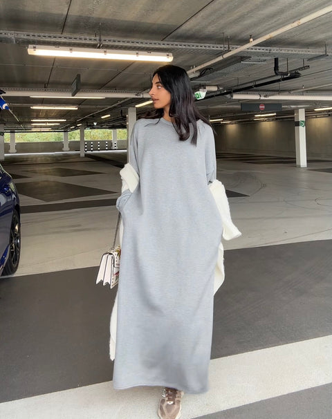 WOLLEN TSHIRT JURK GRIJS