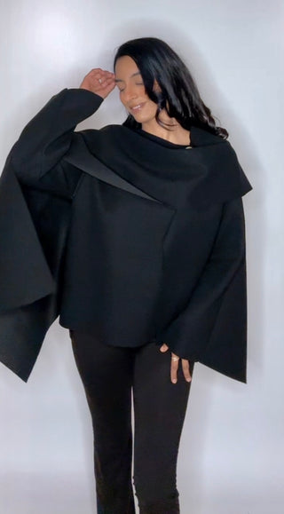 Manteljas sarah met sjaal zwart