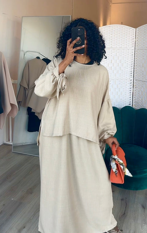 Jurk met oversized blouse strikjes off-white