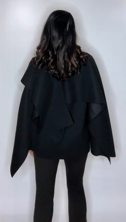 Manteljas sarah met sjaal zwart