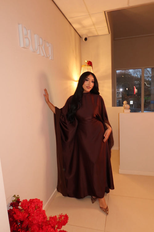 Kaftan de soiree met grote strik bruin - KF01