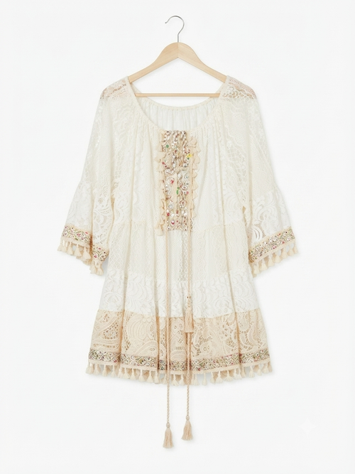 Witte boho midi dress met goud