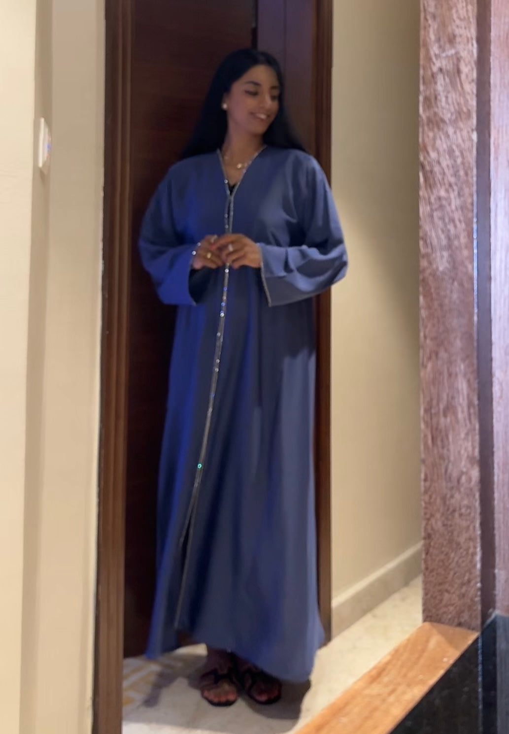 DUBAI ABAYA BLUE SILVER STONES