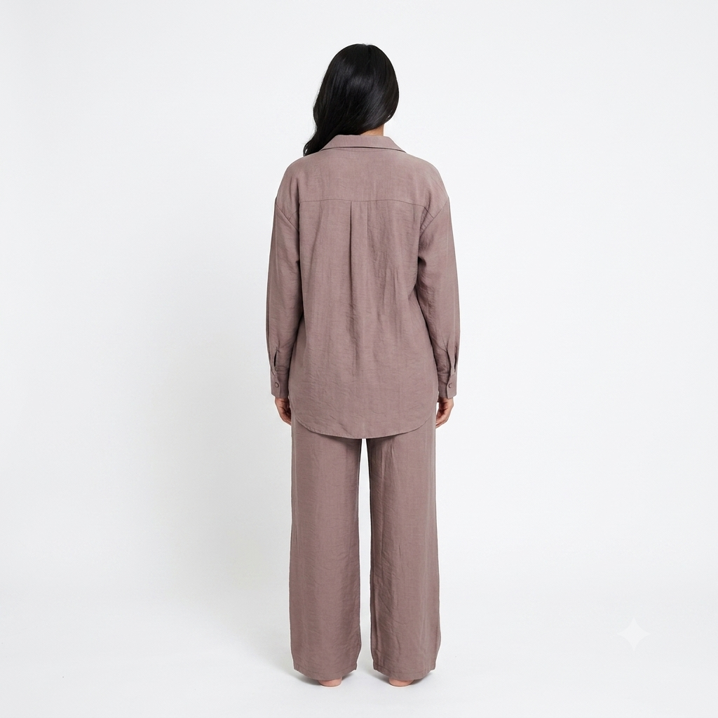 Viscose modest oversized blouse met rekbare broek set - taupe