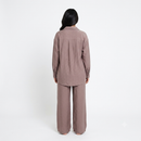 Viscose modest oversized blouse met rekbare broek set - taupe
