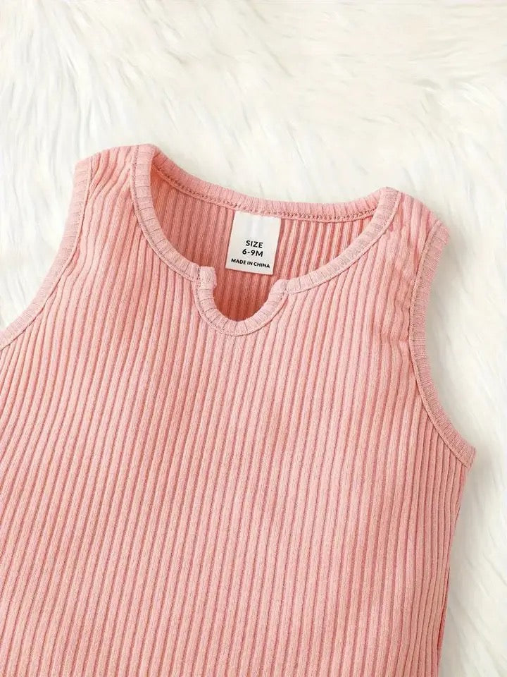 MEISJE BASIC TOP MET BROEK WIT ROZE