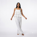 Ruffles blouse met rekbare broek van viscose - wit
