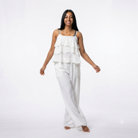 Ruffles blouse met rekbare broek van viscose - wit