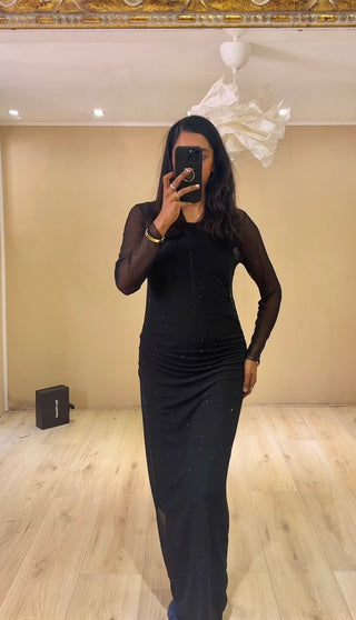 Glitterjurk zwart met lange mouwen