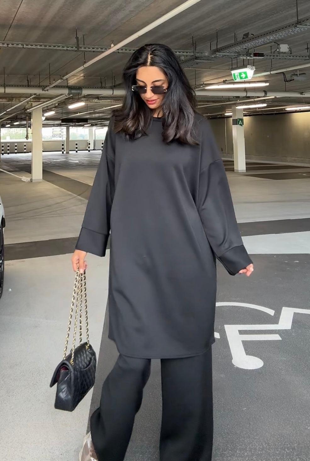 OVERSIZED BLOUSE MET WIJDE BROEK ZWART (CIFA54)