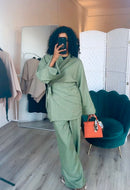 Overslag kimono met broek olijfgroen