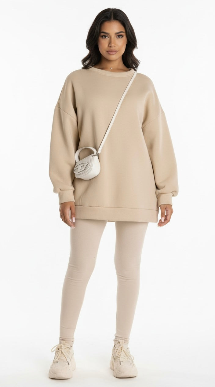Felicia legging jogger set met oversized warme trui - beige
