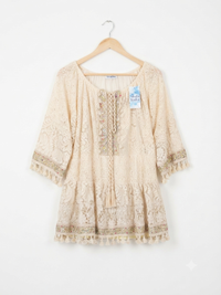 Beige - katoenen boho jurk