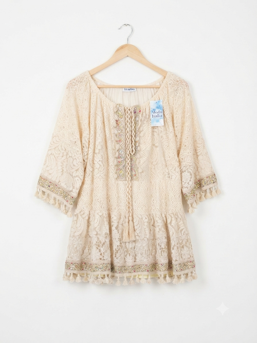 Beige - katoenen boho jurk