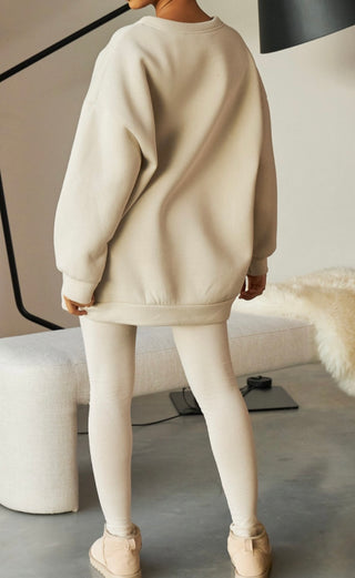 Felicia legging jogger set met oversized warme trui - beige PRE ORDER