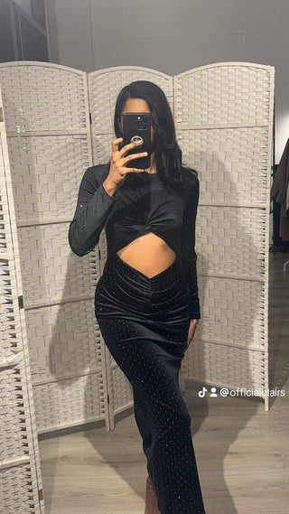 Glitter jurk zwart velvet onesize