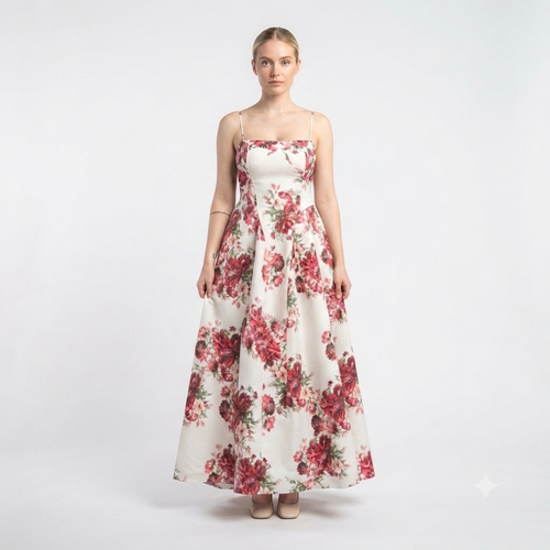 Bloemen print jurk met bandjes - wit roze