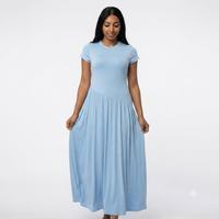Viscose maxi jurk korte mouwen - licht blauw