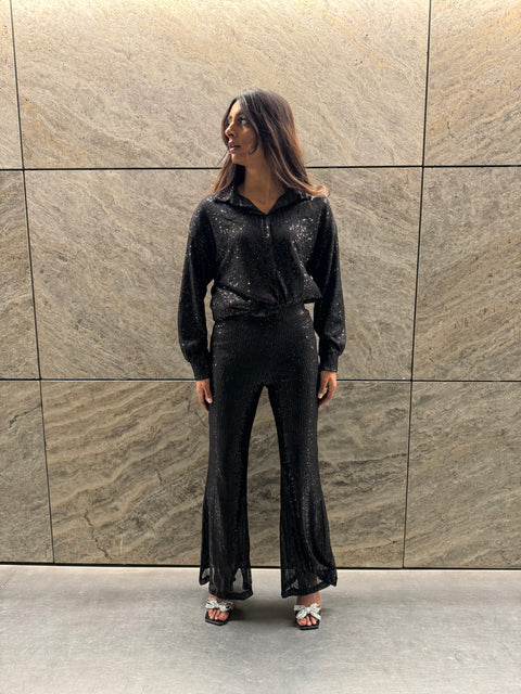 ADRIANA FLARED PAILLETTEN BROEK