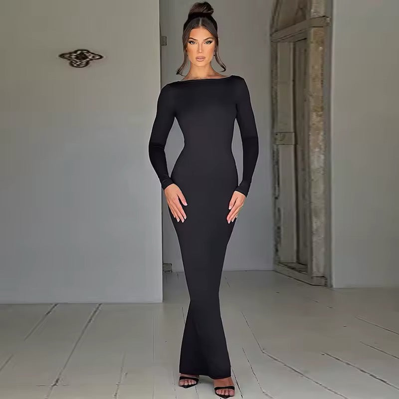 Stretch jurk met open rug zwart