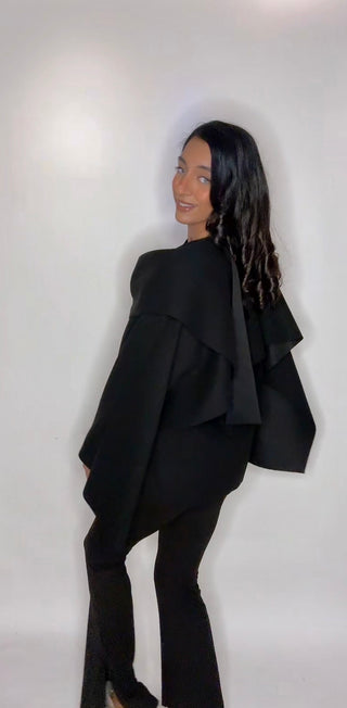 Manteljas sarah met sjaal zwart