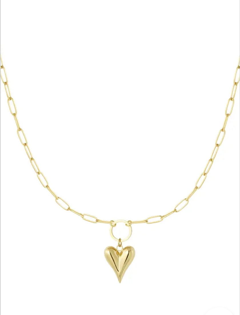 Linked necklace with heart - gold