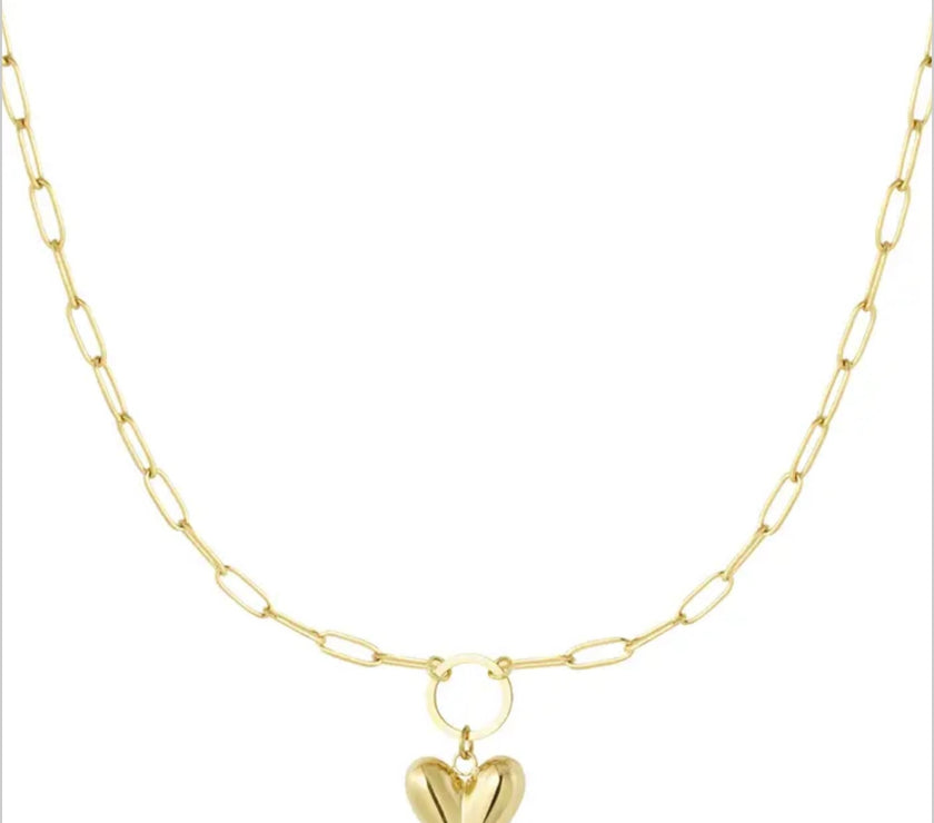 Linked necklace with heart - gold