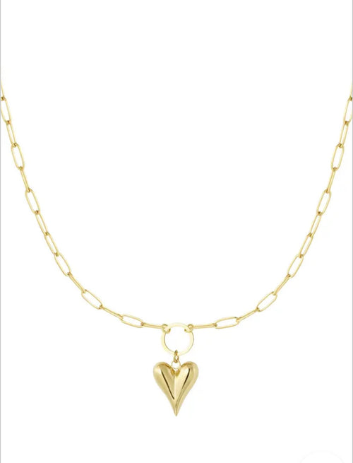 Linked necklace with heart - gold