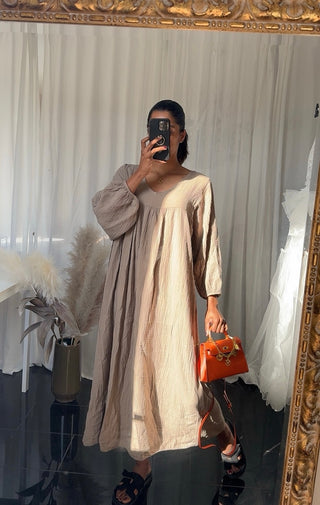 KATOENEN WIJDEN MAXI JURK TAUPE (J101)