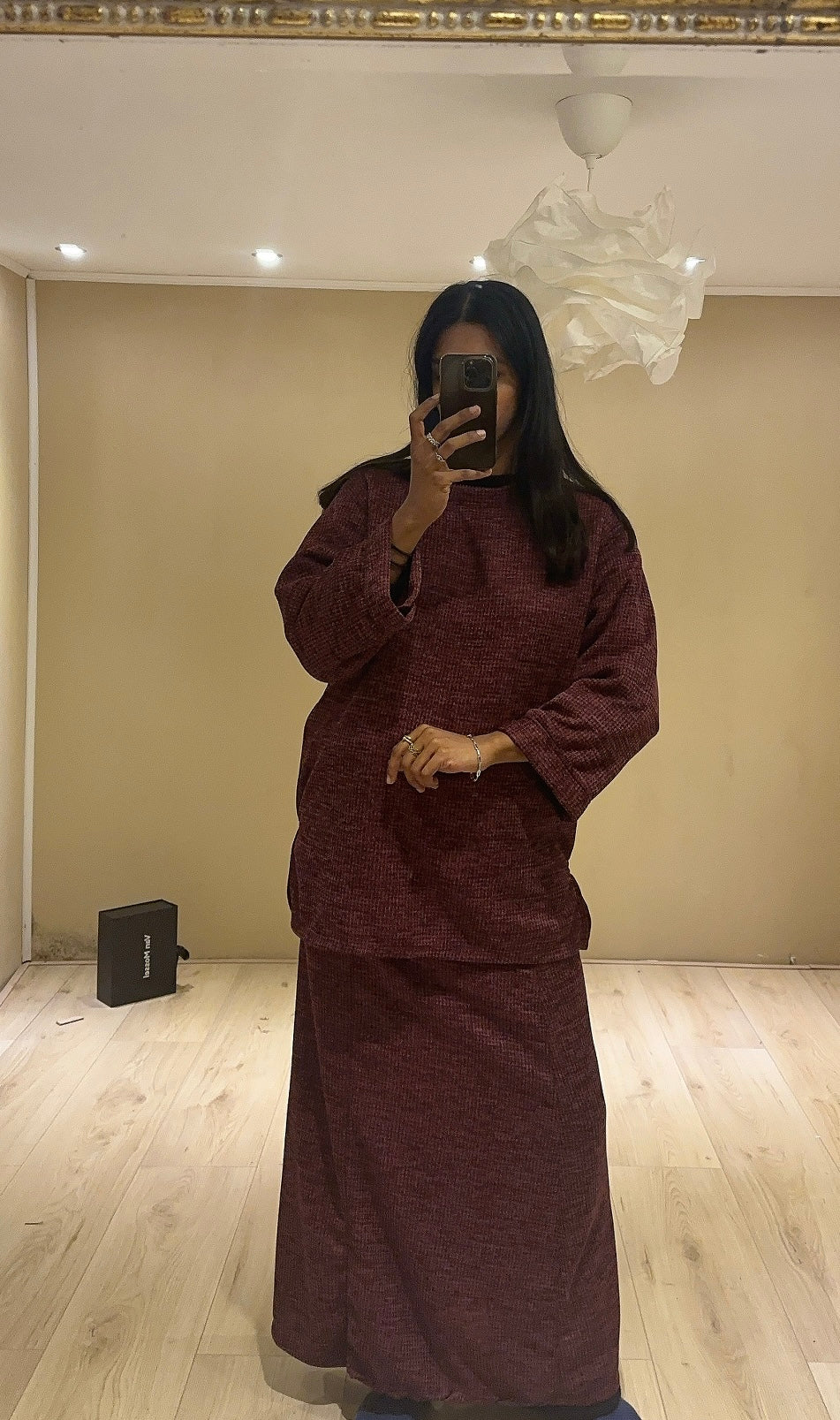 Oversized trui met rok burgundy