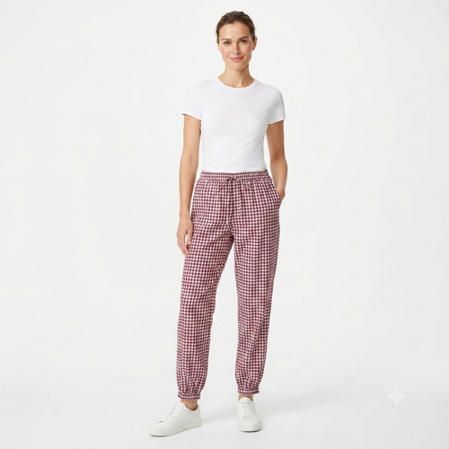 Geruiten rekbare broek van katoen burgundy