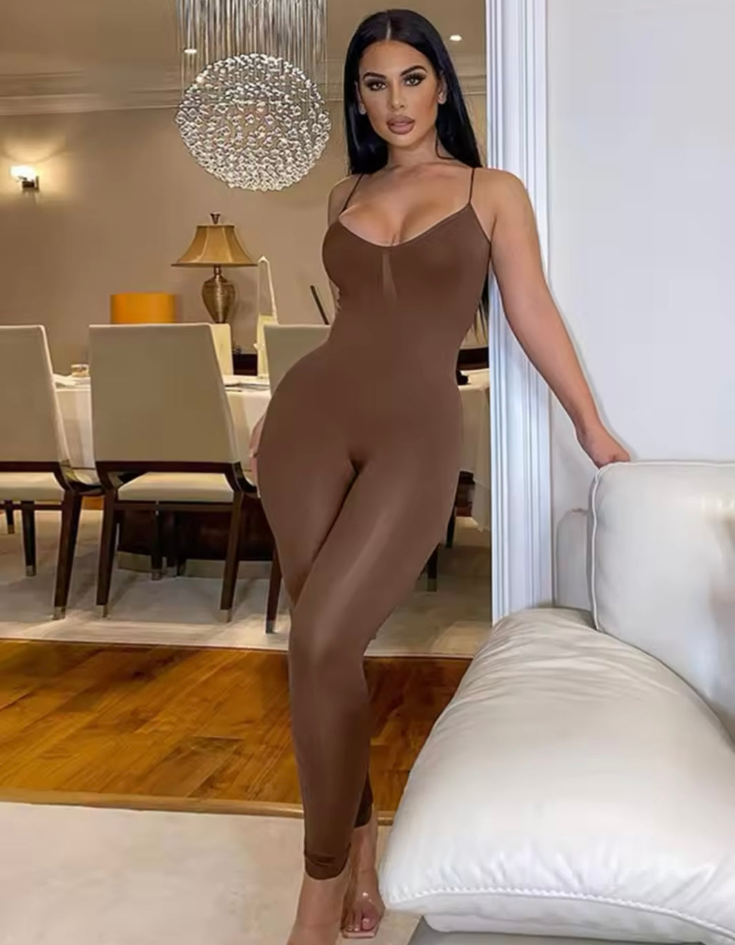 Mouwloze jumpsuit Spaghettibandje Bodycon Skinny SportMode Jumpsuit (AL03)