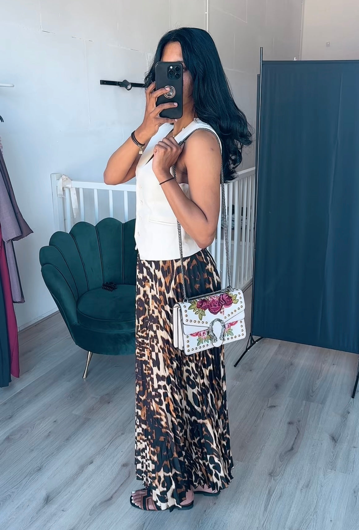 Panter print plisse rekbare rok bruine tinten