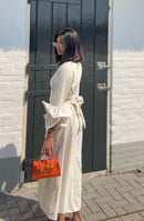 Jurk met ruffles van viscose beige - M5250