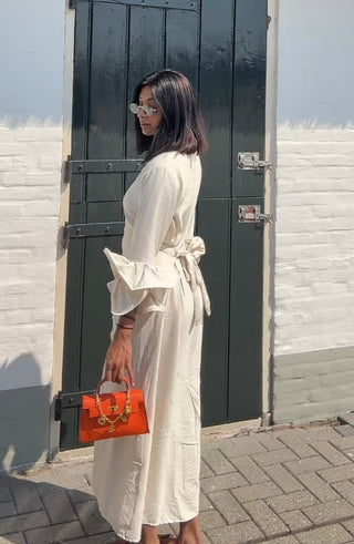 Jurk met ruffles van viscose beige - M5250