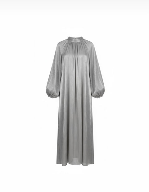 Satijnen Hooggesloten Maxi-Jurk - grijs 92566