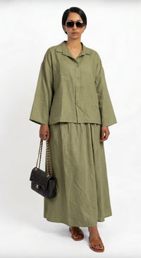 Oversized blouse met lange rok - kaki van viscose PRE ORDER