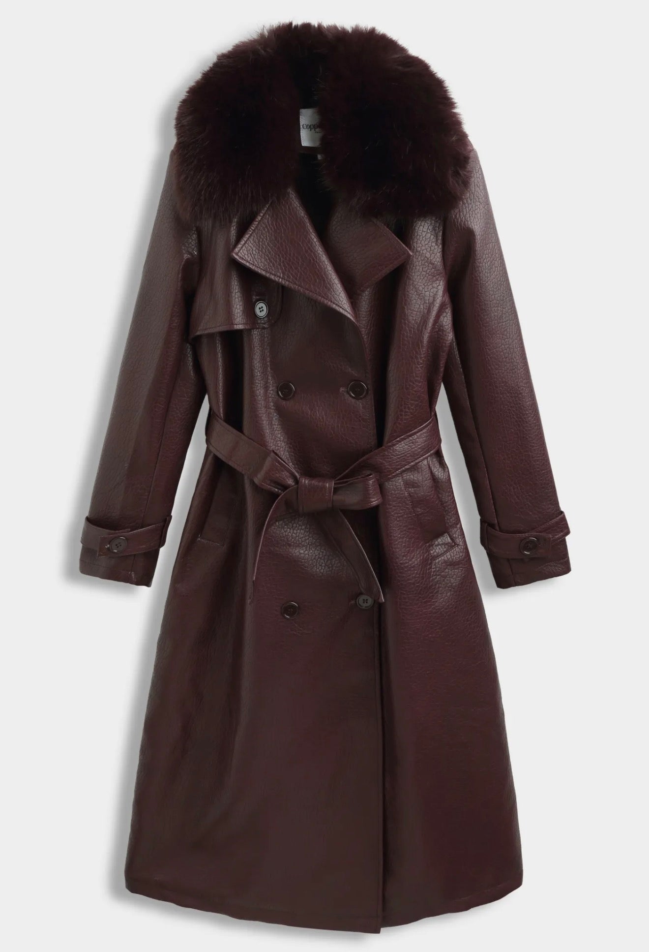 Leren manteljas burgundy met faux fur bont - CV2217