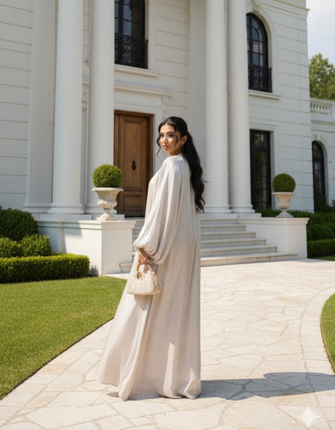 Satijnen Hooggesloten Maxi-Jurk - beige 92566 (launch 9 march)