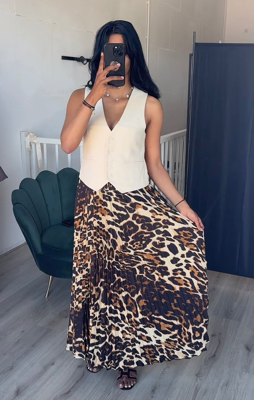 Panter print plisse rekbare rok bruine tinten