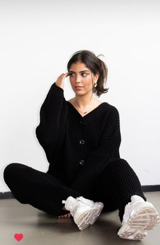 Felicia gebreiden broek met oversized trui - zwart