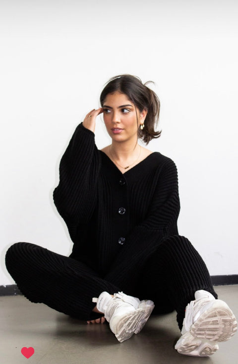 Felicia gebreiden broek met oversized trui - zwart