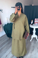SS25 - Kimono overslag rekbare rok set groen