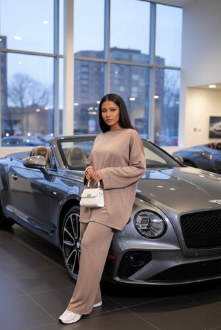 MODEST COMFY OVERSIZED SWEATER WITH WIDE PANTS - TAUPE 6033 PRE ORDER